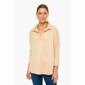 Tuckernuck Women's Camel Easy Polo Sweatshirt Long Sleeve Top Blouse sz M/L NWOT